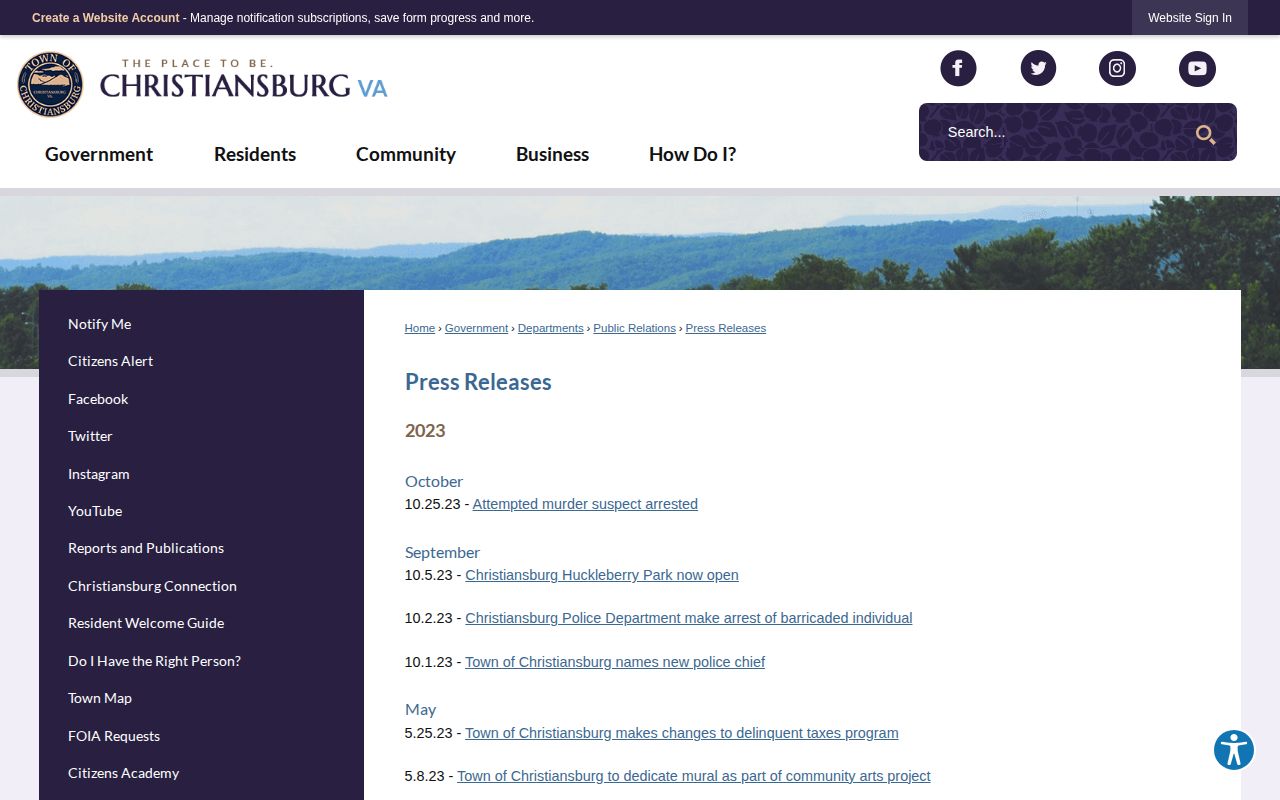 Montgomery County Christiansburg Police Department press-release record source
