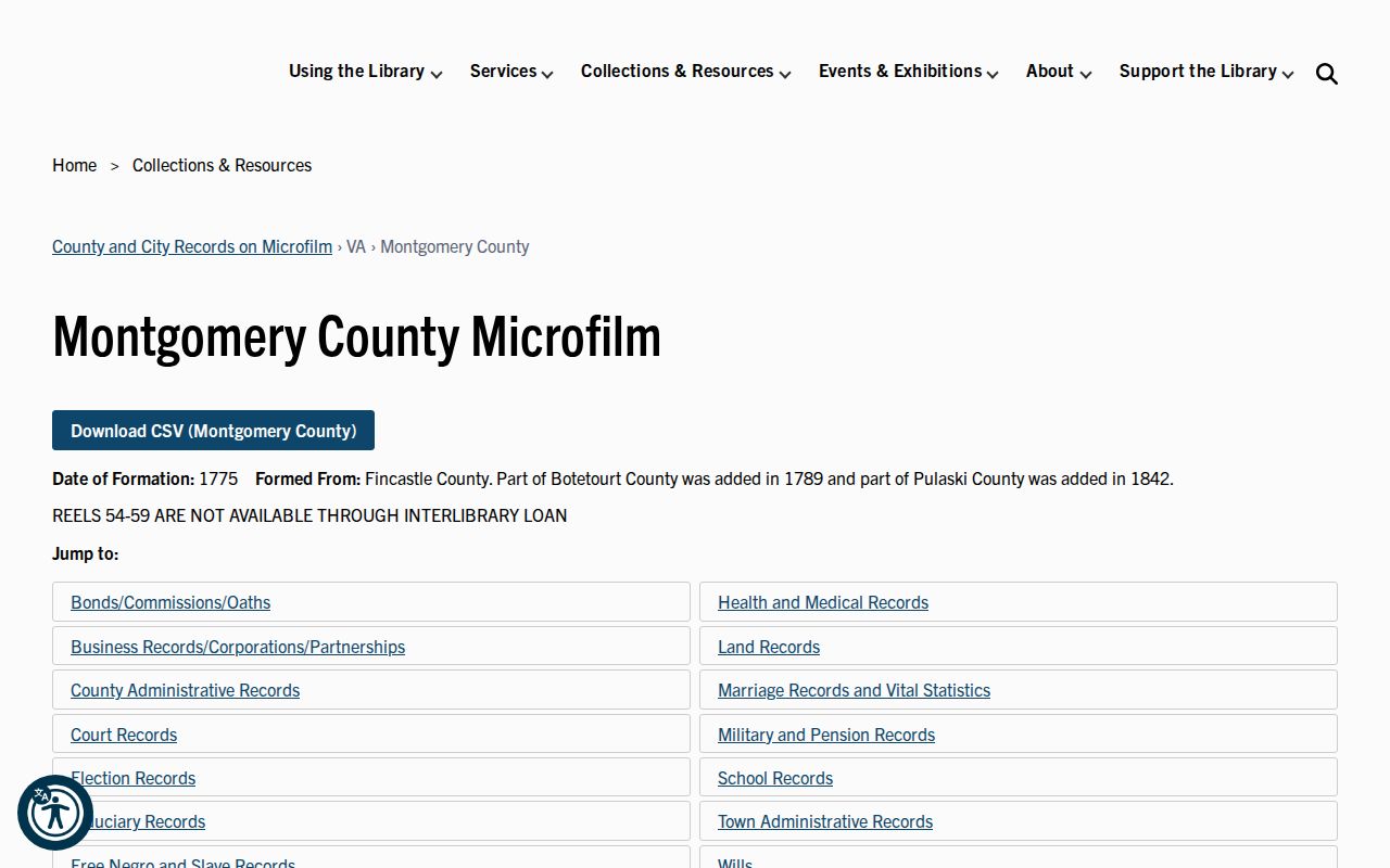 Montgomery County Virginia jail-record retention and archive source
